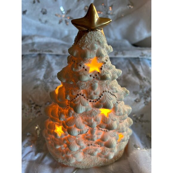 Ceramic Light-Up Christmas Tree Star & Santa Figures Gold approx 12 x 5 inches - Picture 7 of 12
